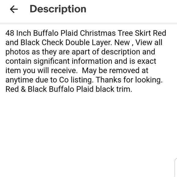 48" Buffalo Plaid Tree Skirt Red, Black, New without tags, Tie Closure - Picture 8 of 8